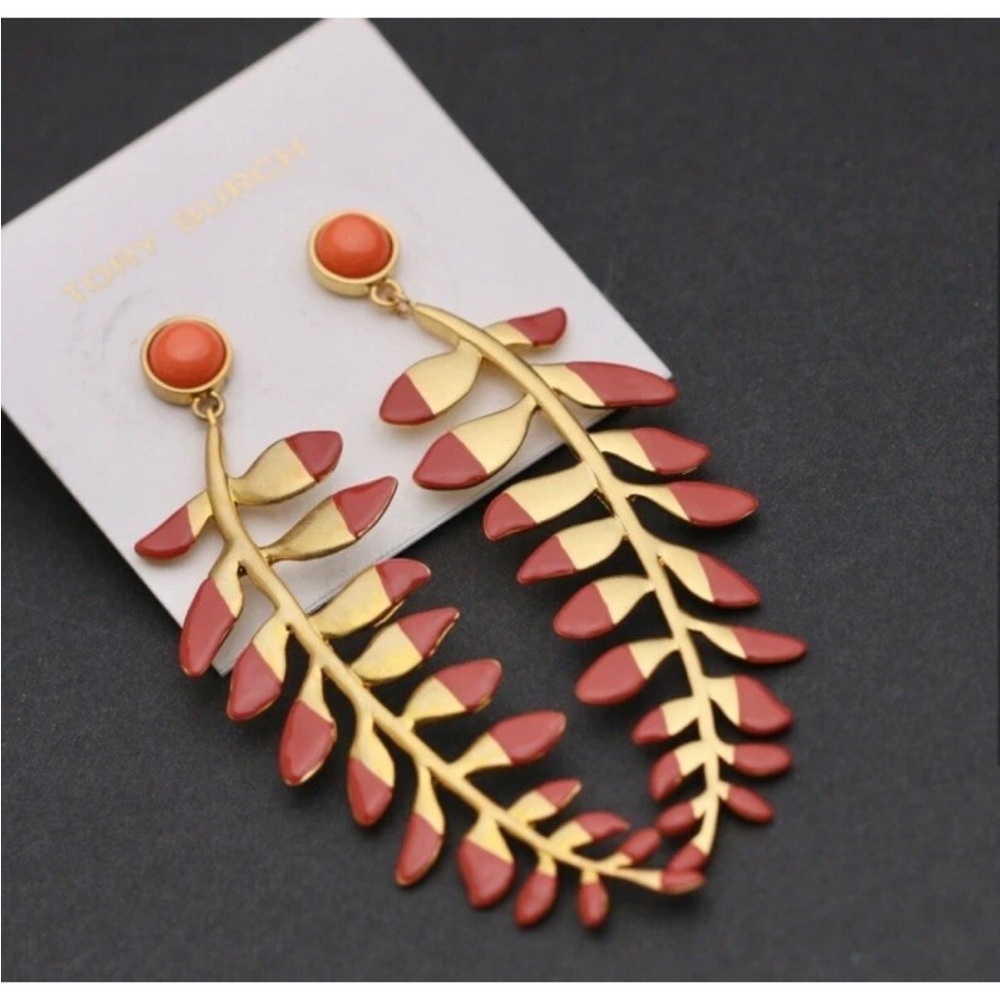 Tory Burch Fern Drop Dipped Statement Earrings new